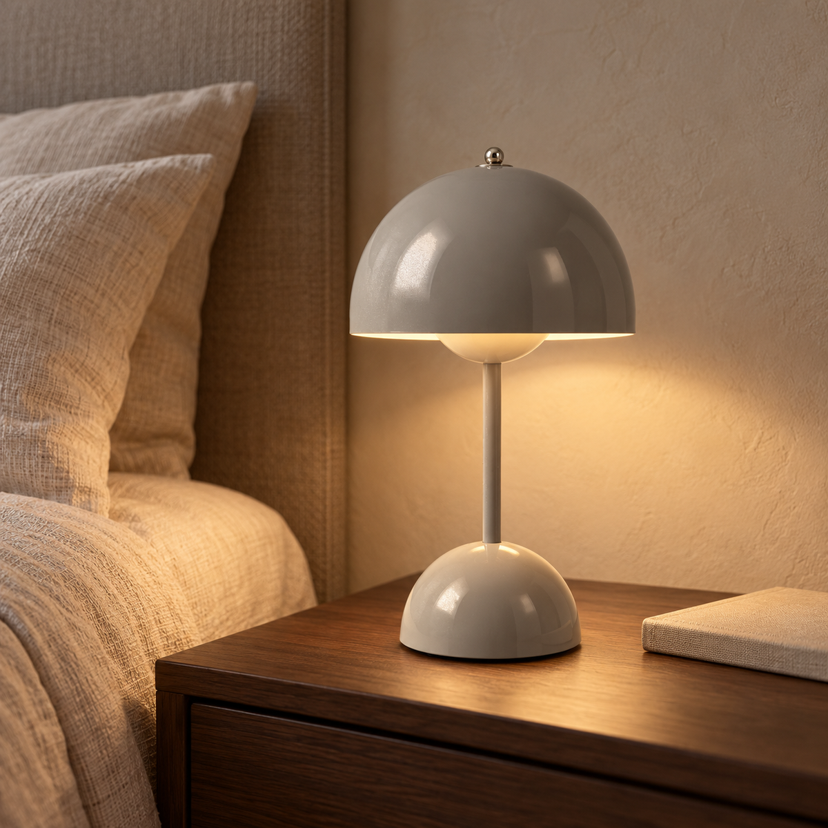 Minimalist wireless table lamp, cordless rechargeable LED bedside lamp with touch dimmer