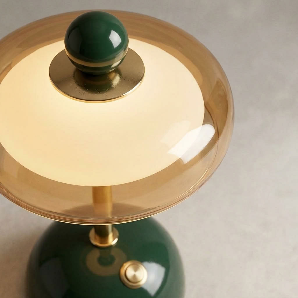 Retro Dome Table Lamp | Green & Brass Finish