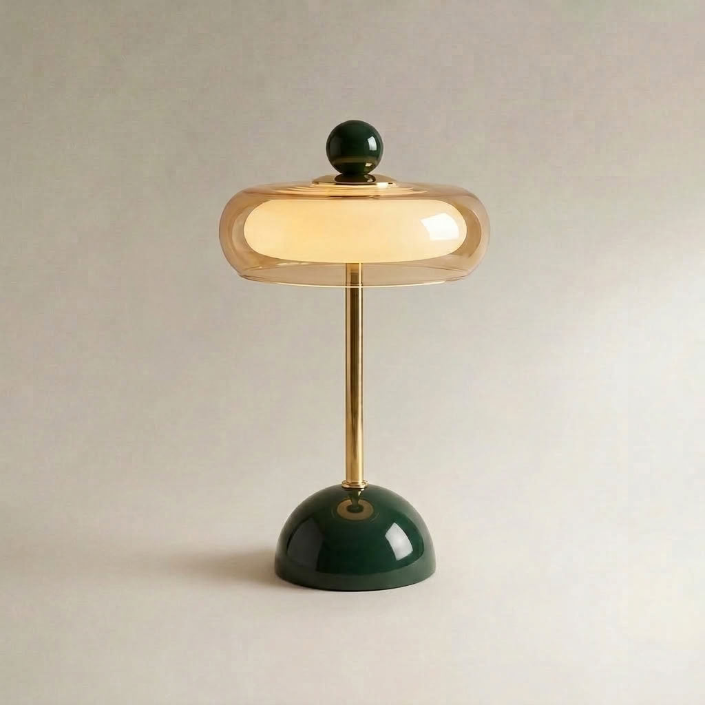Retro Dome Table Lamp | Green & Brass Finish
