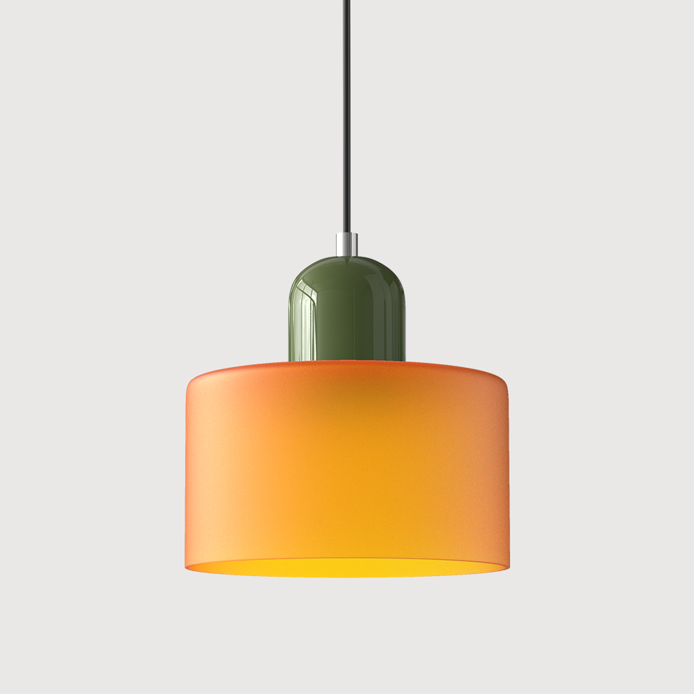 Coloured Glass Bauhaus Pendant Light, Small Retro Hanging Lamp for Kitchen Island, Dining Table & Living Room, Adjustable Cord, E27, Ø15cm