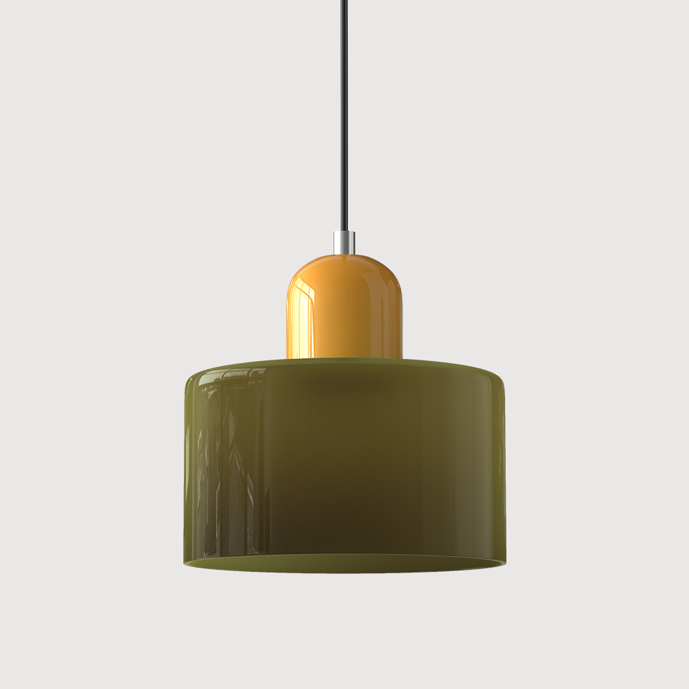 Coloured Glass Bauhaus Pendant Light, Small Retro Hanging Lamp for Kitchen Island, Dining Table & Living Room, Adjustable Cord, E27, Ø15cm