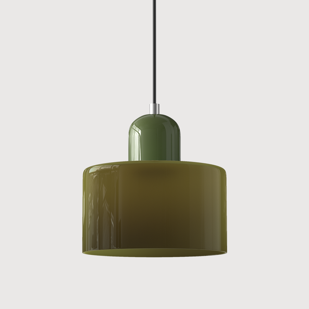 Coloured Glass Bauhaus Pendant Light, Small Retro Hanging Lamp for Kitchen Island, Dining Table & Living Room, Adjustable Cord, E27, Ø15cm