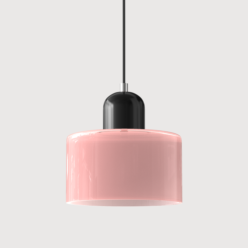 Coloured Glass Bauhaus Pendant Light, Small Retro Hanging Lamp for Kitchen Island, Dining Table & Living Room, Adjustable Cord, E27, Ø15cm