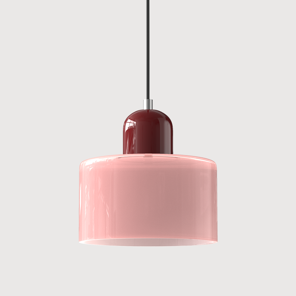 Coloured Glass Bauhaus Pendant Light, Small Retro Hanging Lamp for Kitchen Island, Dining Table & Living Room, Adjustable Cord, E27, Ø15cm