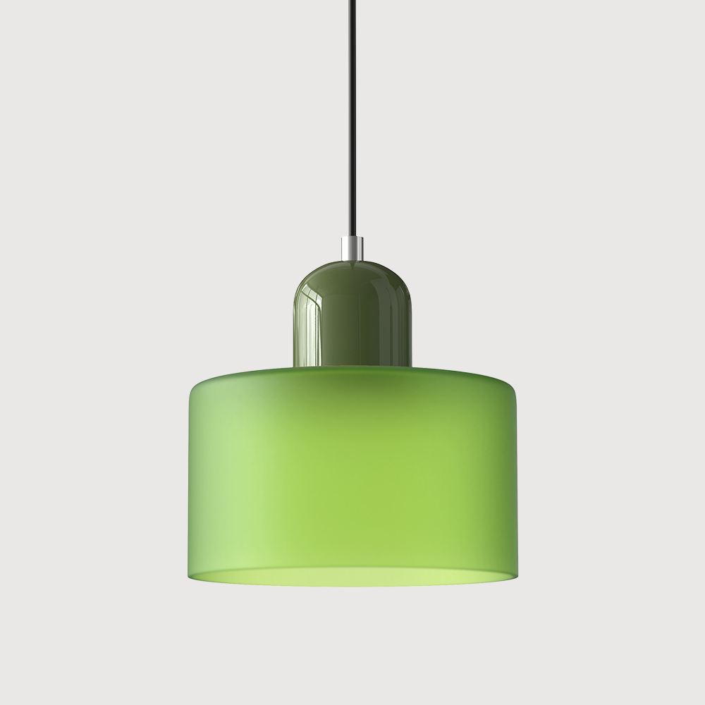 Coloured Glass Bauhaus Pendant Light, Small Retro Hanging Lamp for Kitchen Island, Dining Table & Living Room, Adjustable Cord, E27, Ø15cm