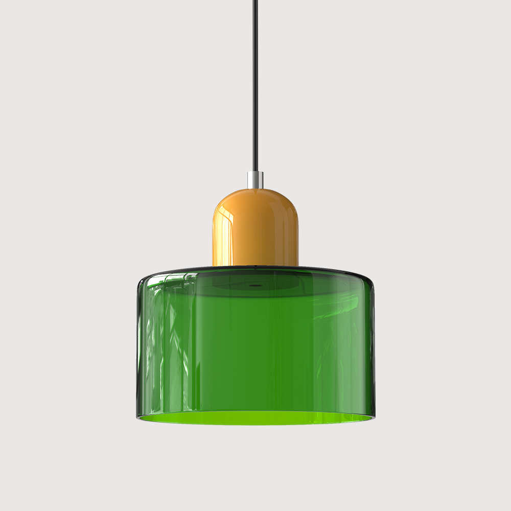 Coloured Glass Bauhaus Pendant Light, Small Retro Hanging Lamp for Kitchen Island, Dining Table & Living Room, Adjustable Cord, E27, Ø15cm