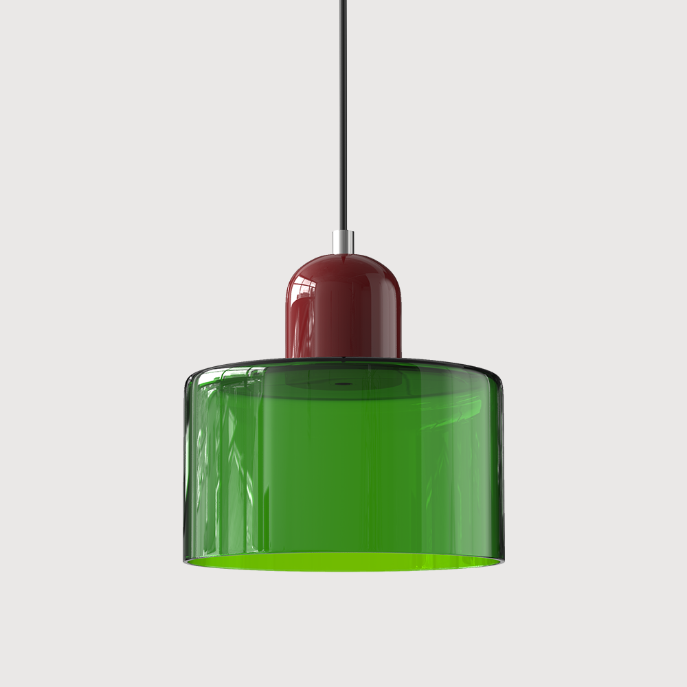 Coloured Glass Bauhaus Pendant Light, Small Retro Hanging Lamp for Kitchen Island, Dining Table & Living Room, Adjustable Cord, E27, Ø15cm