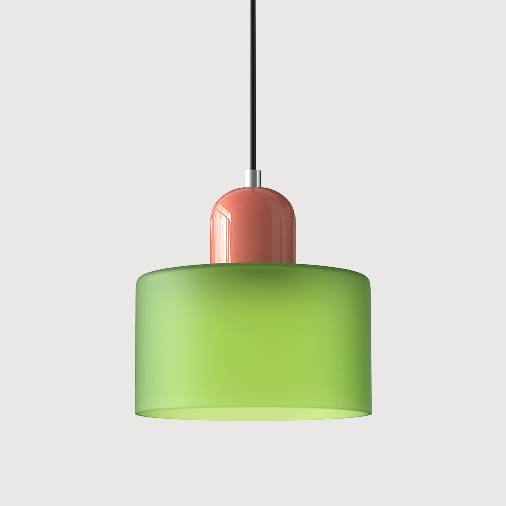 Coloured Glass Bauhaus Pendant Light, Small Retro Hanging Lamp for Kitchen Island, Dining Table & Living Room, Adjustable Cord, E27, Ø15cm
