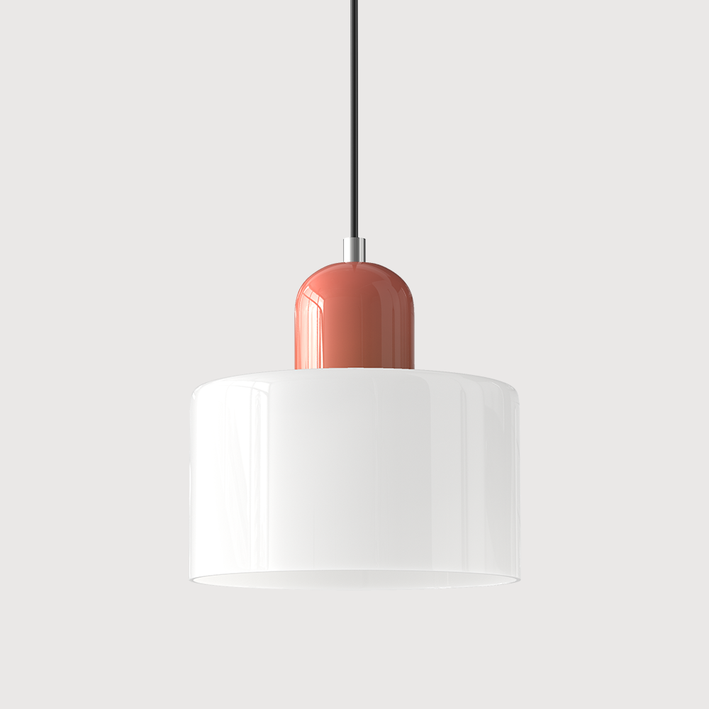 Coloured Glass Bauhaus Pendant Light, Small Retro Hanging Lamp for Kitchen Island, Dining Table & Living Room, Adjustable Cord, E27, Ø15cm