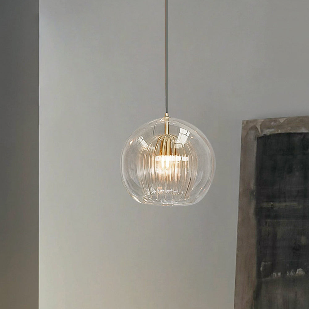 June Glass Globe Pendant Light, Clear or Amber Glass Ceiling Pendant for Kitchen Island, Dining Room & Bedroom, Adjustable, LED Included, Ø15–25cm