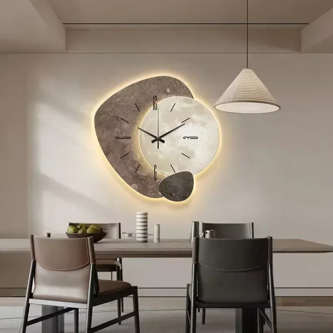 Modern Wood Accent Wall Clock with Soft LED Backlight, Silent Non-Ticking Decorative Wall Clock for Living Room, Bedroom & Hallway, 40cm