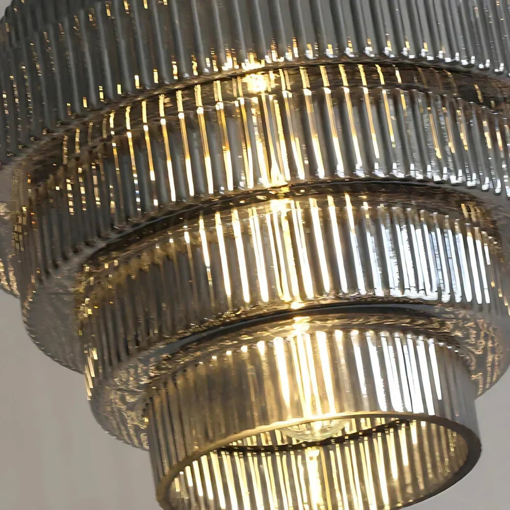 Vintage Tiered Glass Hanging Lamp, Layered Glass Pendant Light for Kitchen Island, Dining Table & Hallway, Adjustable, E27, Amber, Grey or Pink, Ø22cm