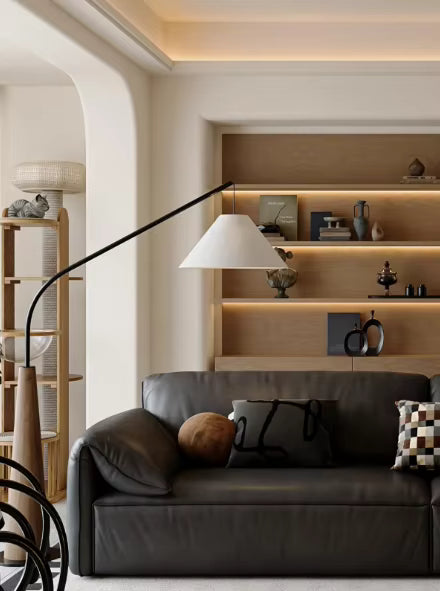Lyra Arc Floor Lamp — Sculptural Form | Handcrafted Wood