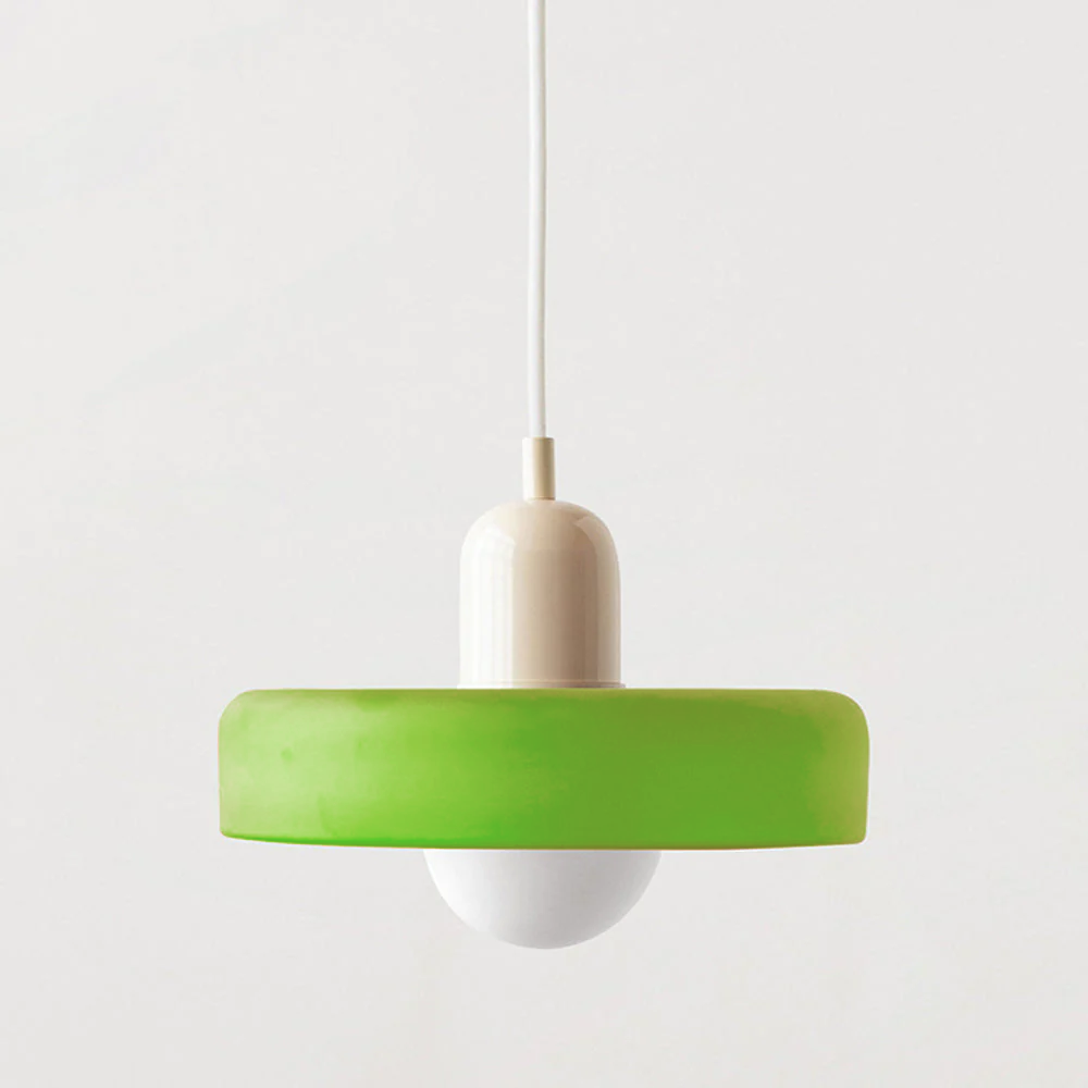 Bauhaus Style Glass Pendant Light with Ring Shade, Coloured Glass Ceiling Pendant for Kitchen Island & Dining Table, Adjustable Height, Ø25 / Ø35cm