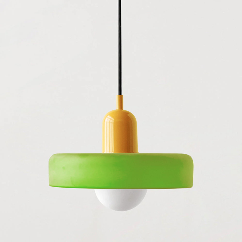 Bauhaus Style Glass Pendant Light with Ring Shade, Coloured Glass Ceiling Pendant for Kitchen Island & Dining Table, Adjustable Height, Ø25 / Ø35cm