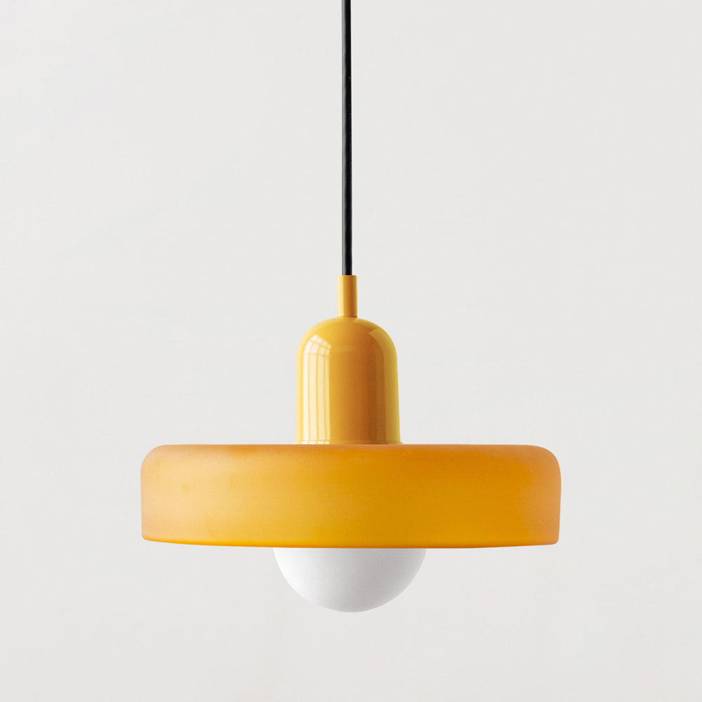 Bauhaus Style Glass Pendant Light with Ring Shade, Coloured Glass Ceiling Pendant for Kitchen Island & Dining Table, Adjustable Height, Ø25 / Ø35cm