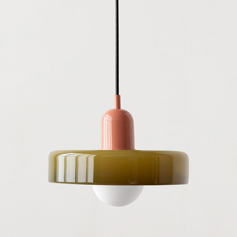 Bauhaus Style Glass Pendant Light with Ring Shade, Coloured Glass Ceiling Pendant for Kitchen Island & Dining Table, Adjustable Height, Ø25 / Ø35cm