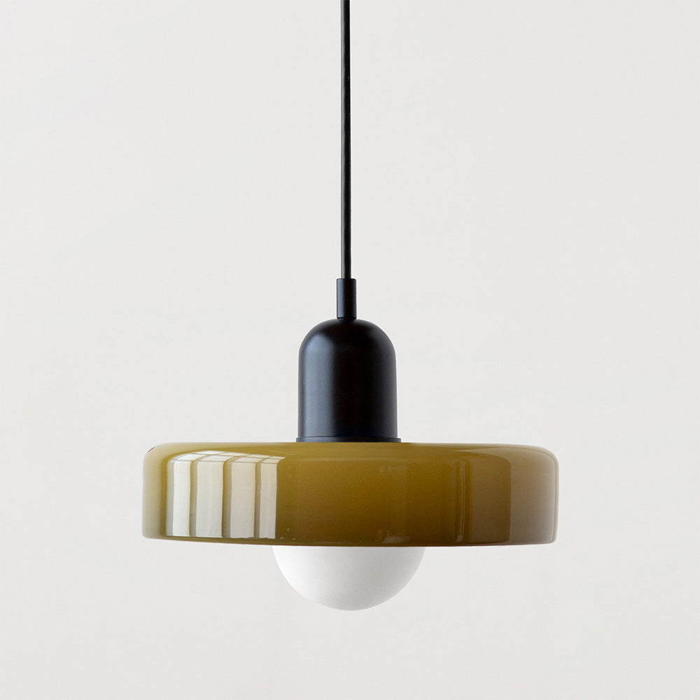 Bauhaus Style Glass Pendant Light with Ring Shade, Coloured Glass Ceiling Pendant for Kitchen Island & Dining Table, Adjustable Height, Ø25 / Ø35cm
