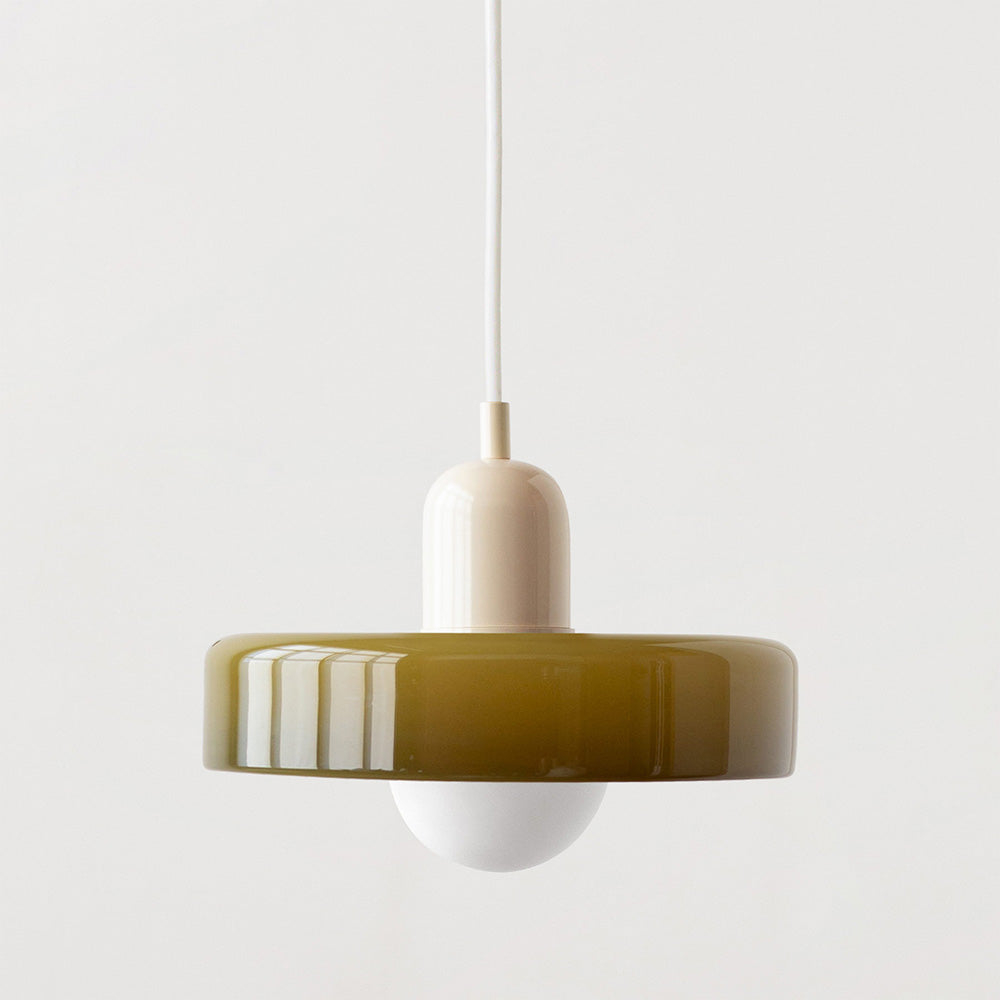 Bauhaus Style Glass Pendant Light with Ring Shade, Coloured Glass Ceiling Pendant for Kitchen Island & Dining Table, Adjustable Height, Ø25 / Ø35cm
