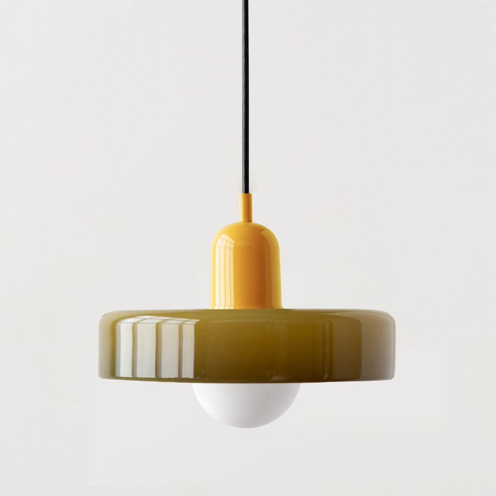 Bauhaus Style Glass Pendant Light with Ring Shade, Coloured Glass Ceiling Pendant for Kitchen Island & Dining Table, Adjustable Height, Ø25 / Ø35cm