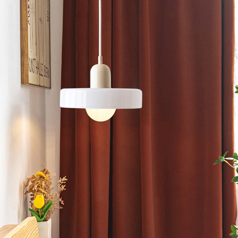 Bauhaus Style Glass Pendant Light with Ring Shade, Coloured Glass Ceiling Pendant for Kitchen Island & Dining Table, Adjustable Height, Ø25 / Ø35cm