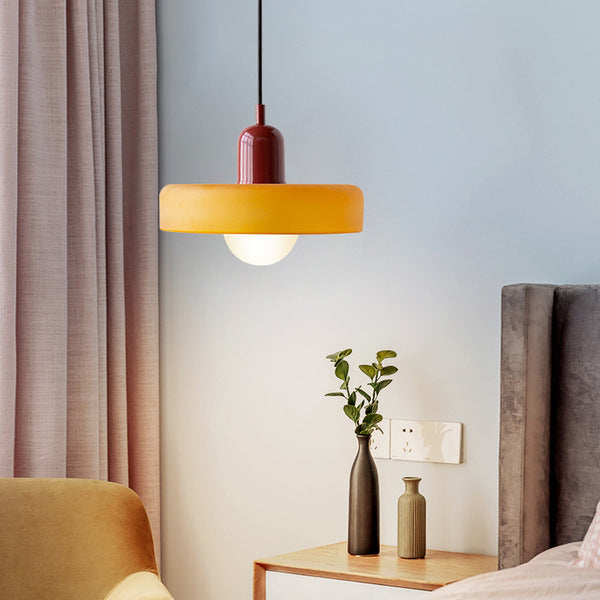 Bauhaus Style Glass Pendant Light with Ring Shade, Coloured Glass Ceiling Pendant for Kitchen Island & Dining Table, Adjustable Height, Ø25 / Ø35cm