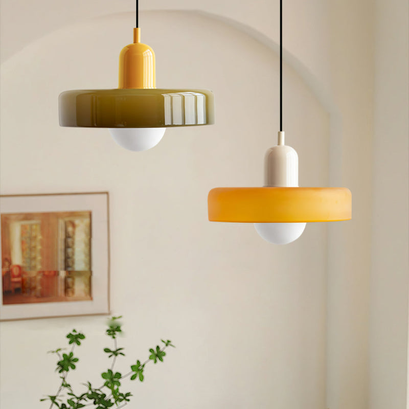 Bauhaus Style Glass Pendant Light with Ring Shade, Coloured Glass Ceiling Pendant for Kitchen Island & Dining Table, Adjustable Height, Ø25 / Ø35cm