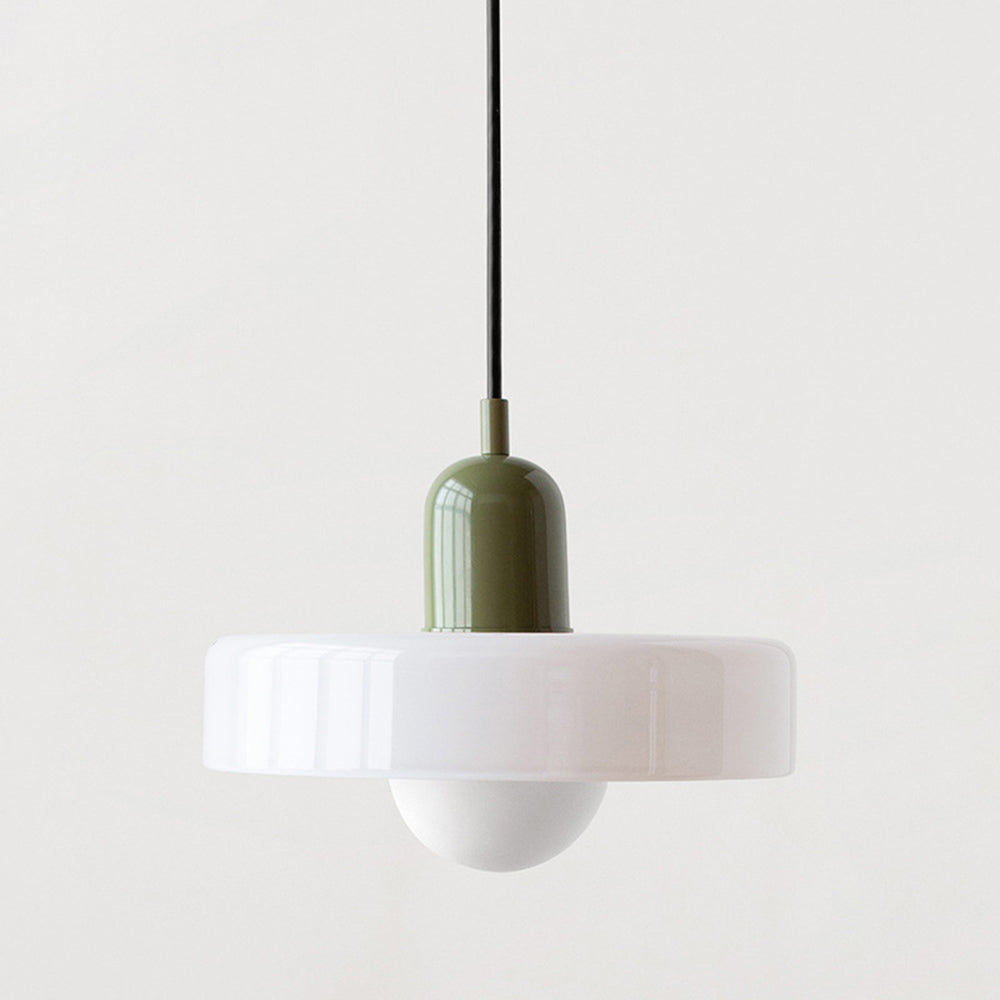 Bauhaus Style Glass Pendant Light with Ring Shade, Coloured Glass Ceiling Pendant for Kitchen Island & Dining Table, Adjustable Height, Ø25 / Ø35cm