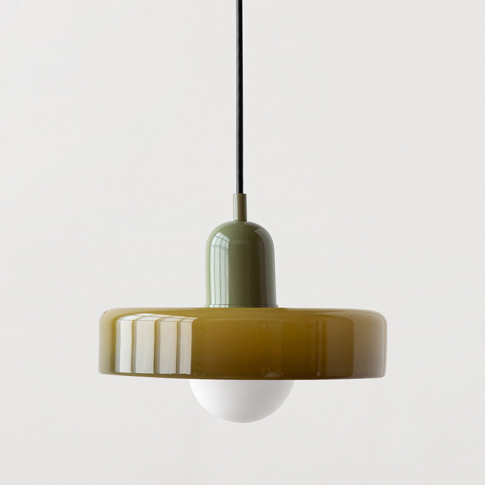 Bauhaus Style Glass Pendant Light with Ring Shade, Coloured Glass Ceiling Pendant for Kitchen Island & Dining Table, Adjustable Height, Ø25 / Ø35cm