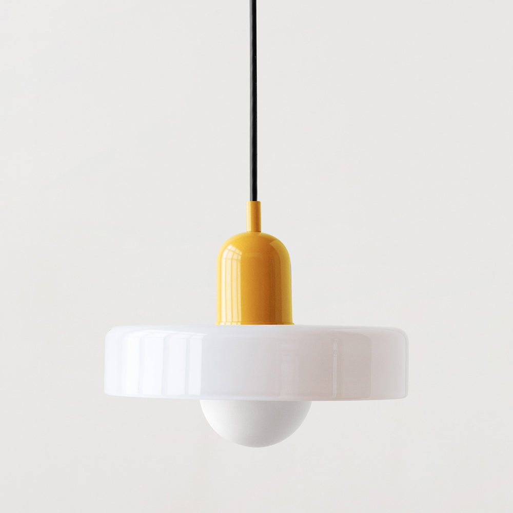 Bauhaus Style Glass Pendant Light with Ring Shade, Coloured Glass Ceiling Pendant for Kitchen Island & Dining Table, Adjustable Height, Ø25 / Ø35cm