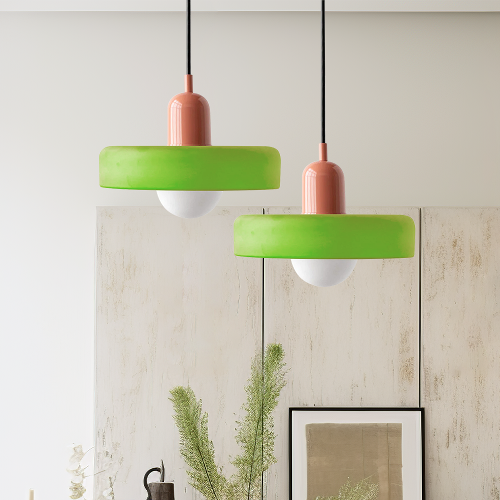 Bauhaus Style Glass Pendant Light with Ring Shade, Coloured Glass Ceiling Pendant for Kitchen Island & Dining Table, Adjustable Height, Ø25 / Ø35cm