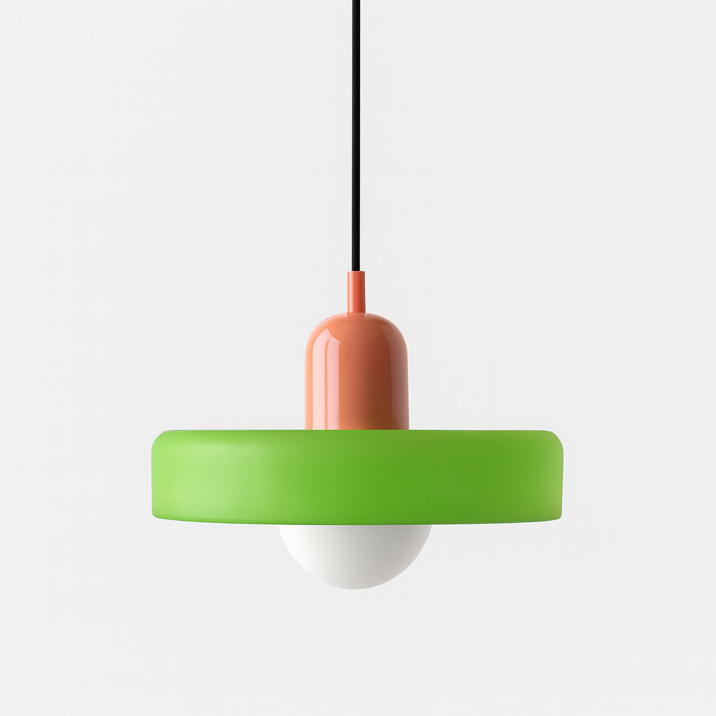 Bauhaus Style Glass Pendant Light with Ring Shade, Coloured Glass Ceiling Pendant for Kitchen Island & Dining Table, Adjustable Height, Ø25 / Ø35cm