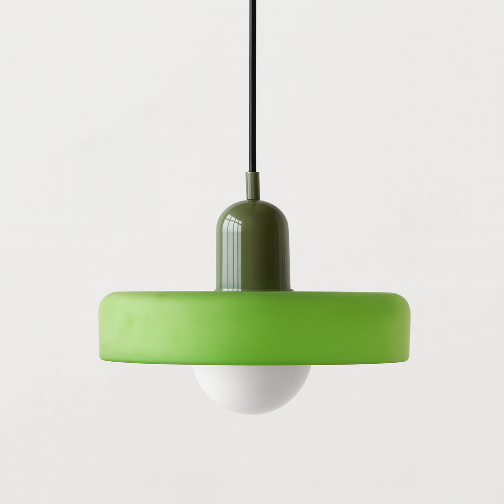 Bauhaus Style Glass Pendant Light with Ring Shade, Coloured Glass Ceiling Pendant for Kitchen Island & Dining Table, Adjustable Height, Ø25 / Ø35cm