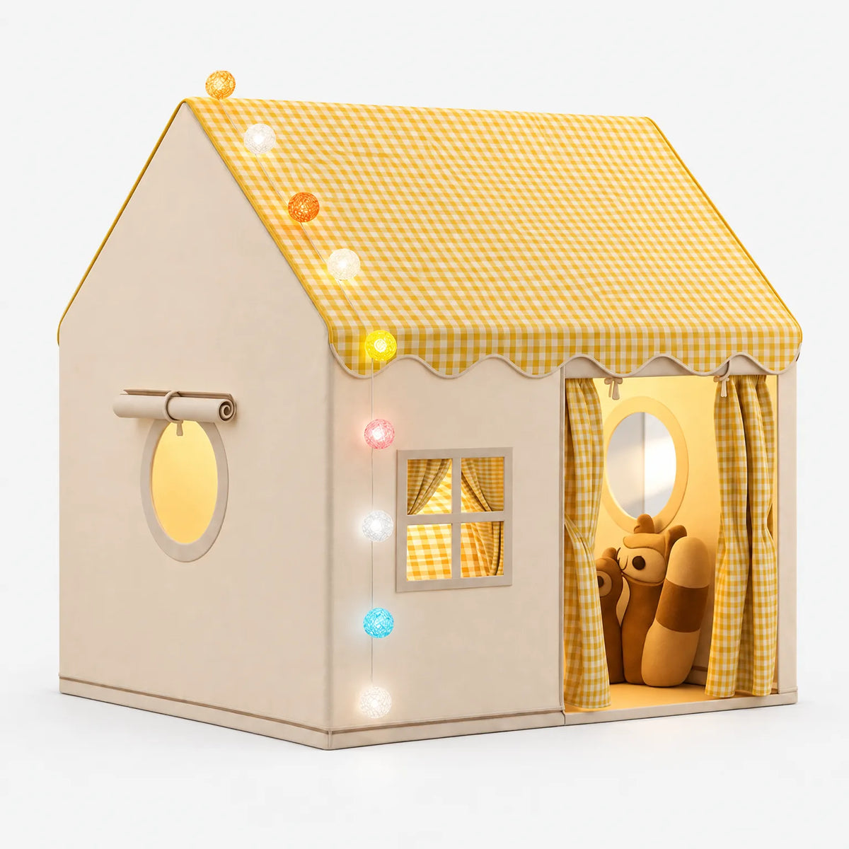 Bramble - Fabric Indoor Kids Playhouse Reading Books Quietly, Children's Play Tent with Windows & String Lights, Foldable, for Playroom & Bedroom