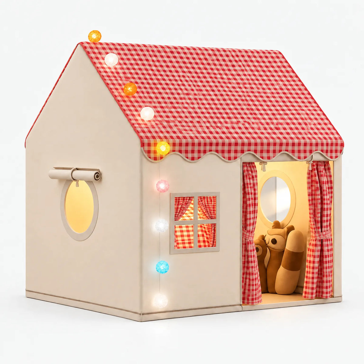 Bramble - Fabric Indoor Kids Playhouse Reading Books Quietly, Children's Play Tent with Windows & String Lights, Foldable, for Playroom & Bedroom