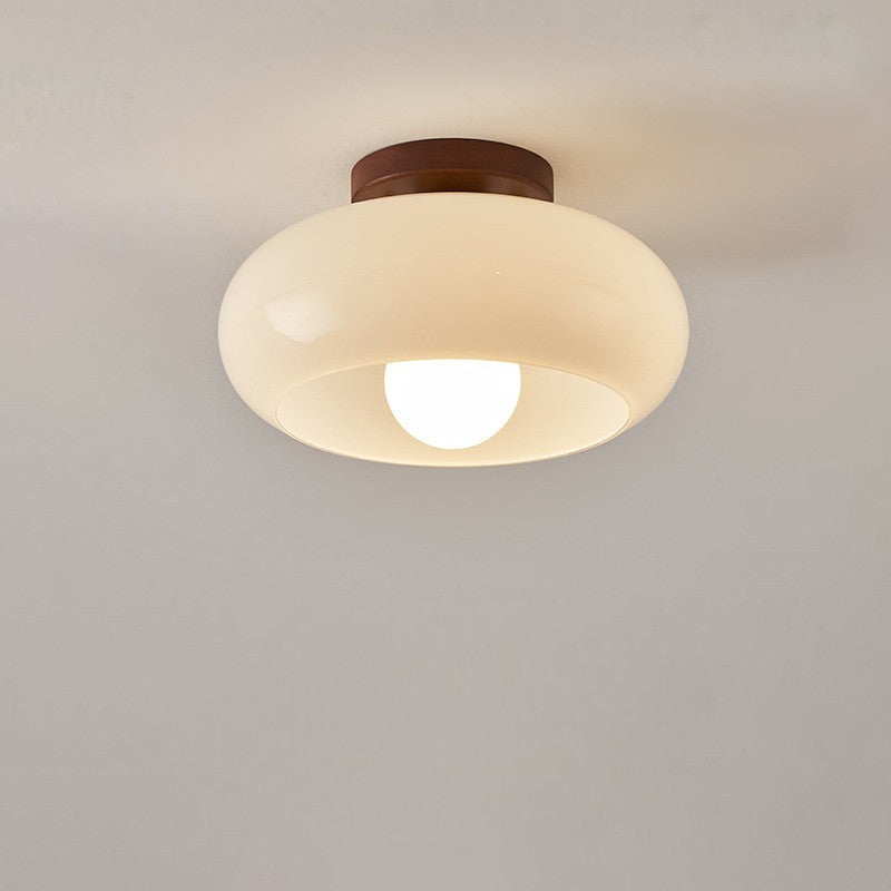 Modern Bauhaus Ceiling Light, Cream Glass Flush Mount Ceiling Lamp for Low Ceilings, Bedroom, Hallway & Living Room, E27, Ø20 / Ø28cm
