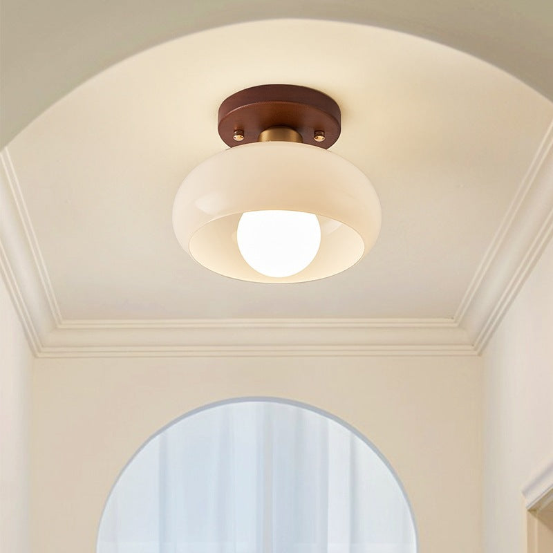 Modern Bauhaus Ceiling Light, Cream Glass Flush Mount Ceiling Lamp for Low Ceilings, Bedroom, Hallway & Living Room, E27, Ø20 / Ø28cm