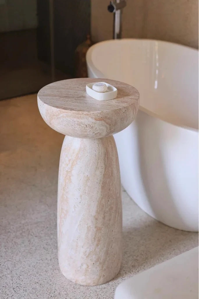 Pedestal Side Table | Travertine Effect
