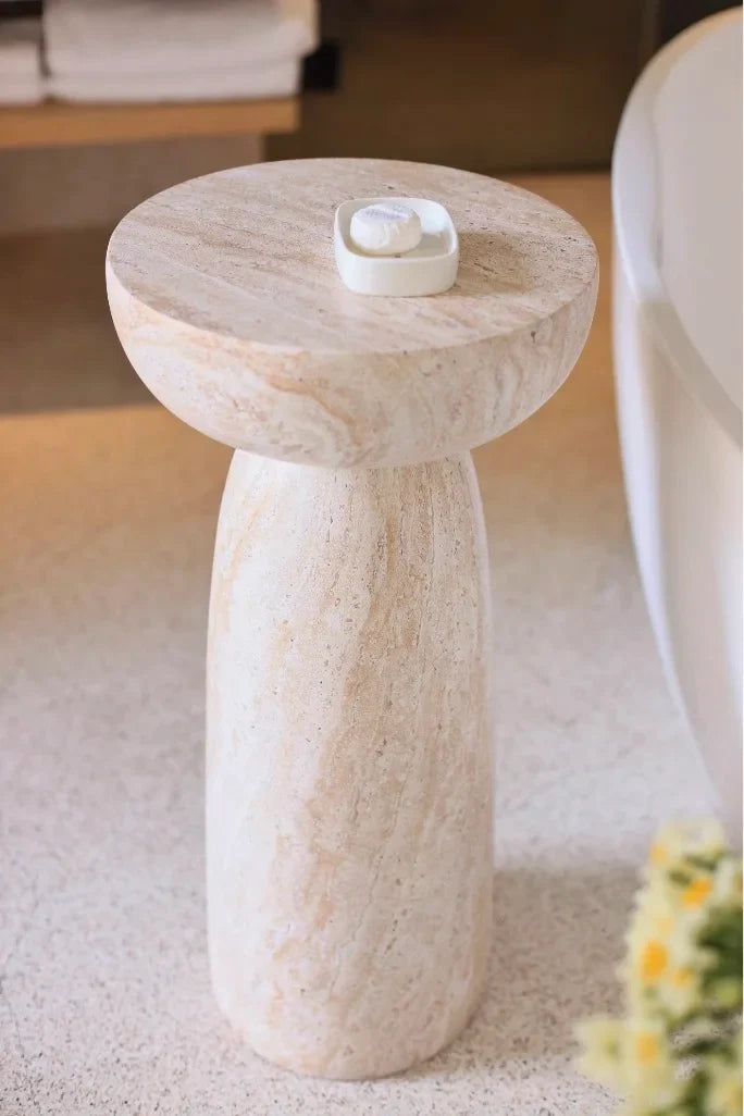 Pedestal Side Table | Travertine Effect