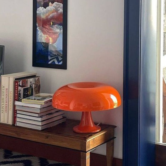 Scandinavian Style Mushroom Table Light, Bedside Lamp with Opal Dome Shade, Nordic Desk & Side Table Lamp for Bedroom and Living Room, Orange or White