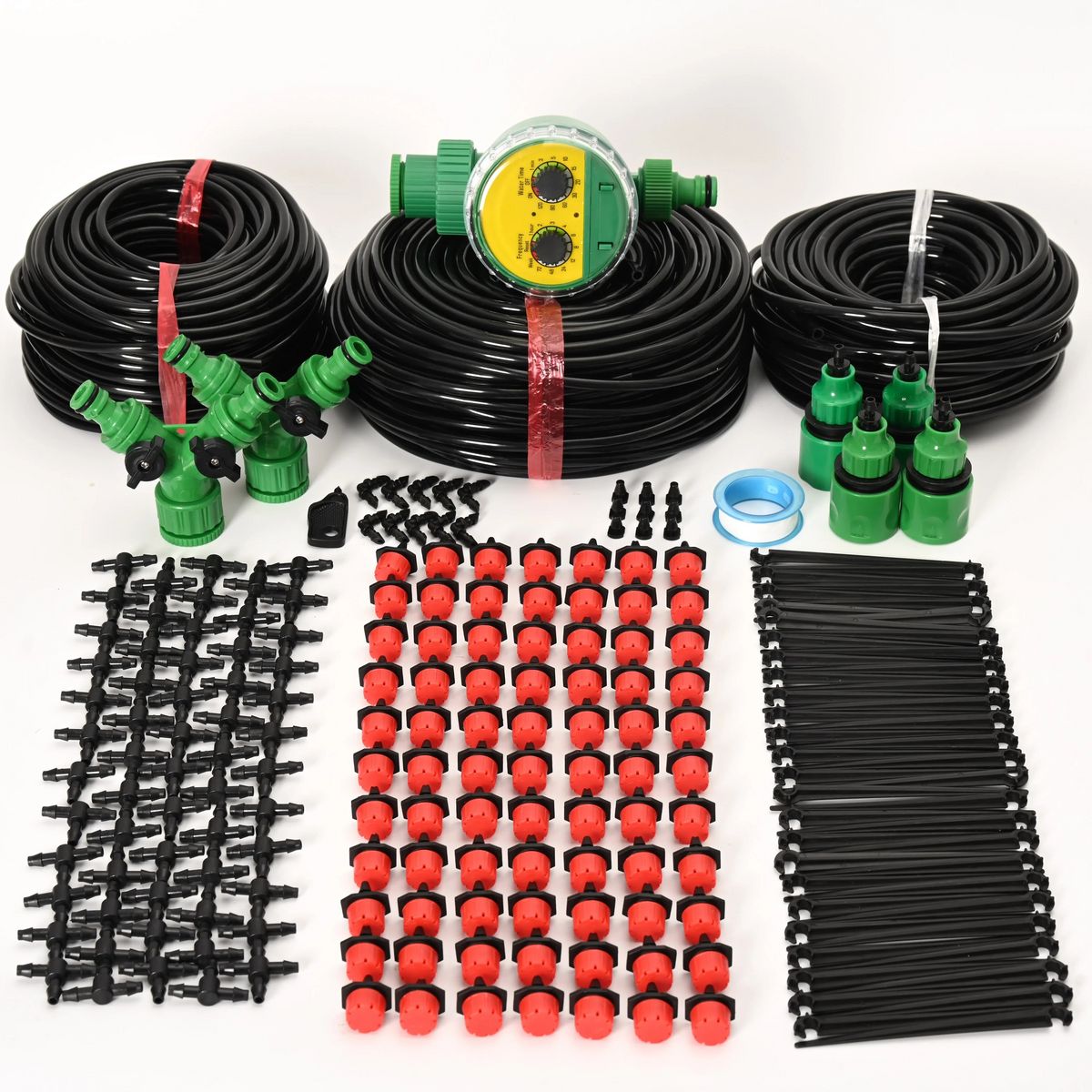Drip Irrigation System with Automatic Timer for Garden Plants, Battery Powered Watering Kit, 1–120 Min Timer, for Greenhouse, Patio & Balcony, 5–25m