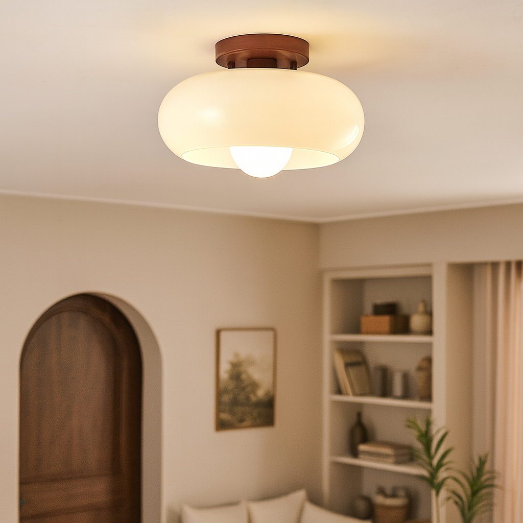 Modern Bauhaus Ceiling Light, Cream Glass Flush Mount Ceiling Lamp for Low Ceilings, Bedroom, Hallway & Living Room, E27, Ø20 / Ø28cm
