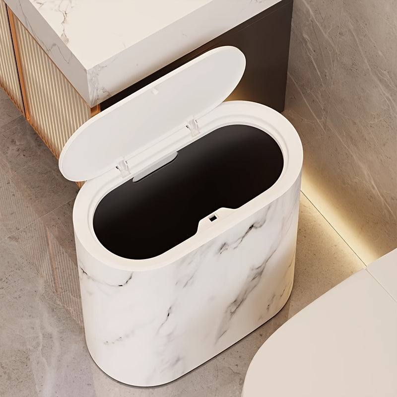 Lidded Waste Bin, Bathroom and Kitchen Bin with Fitted Lid, Decorative Marble or Wood Effect Rubbish Bin for Bathroom, Kitchen & Dressing Room