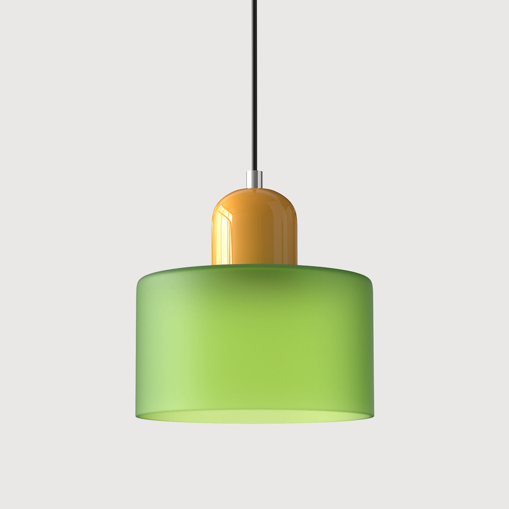 Coloured Glass Bauhaus Pendant Light, Small Retro Hanging Lamp for Kitchen Island, Dining Table & Living Room, Adjustable Cord, E27, Ø15cm