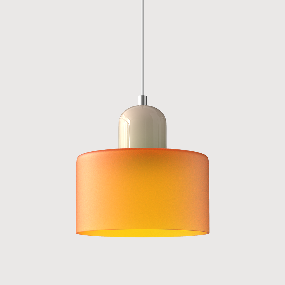 Coloured Glass Bauhaus Pendant Light, Small Retro Hanging Lamp for Kitchen Island, Dining Table & Living Room, Adjustable Cord, E27, Ø15cm