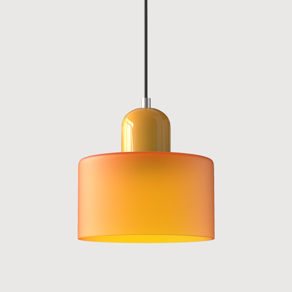 Coloured Glass Bauhaus Pendant Light, Small Retro Hanging Lamp for Kitchen Island, Dining Table & Living Room, Adjustable Cord, E27, Ø15cm