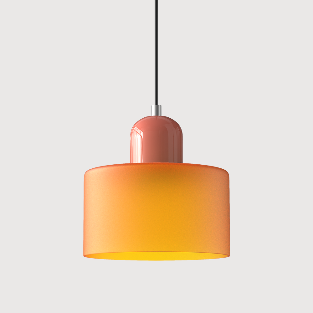 Coloured Glass Bauhaus Pendant Light, Small Retro Hanging Lamp for Kitchen Island, Dining Table & Living Room, Adjustable Cord, E27, Ø15cm