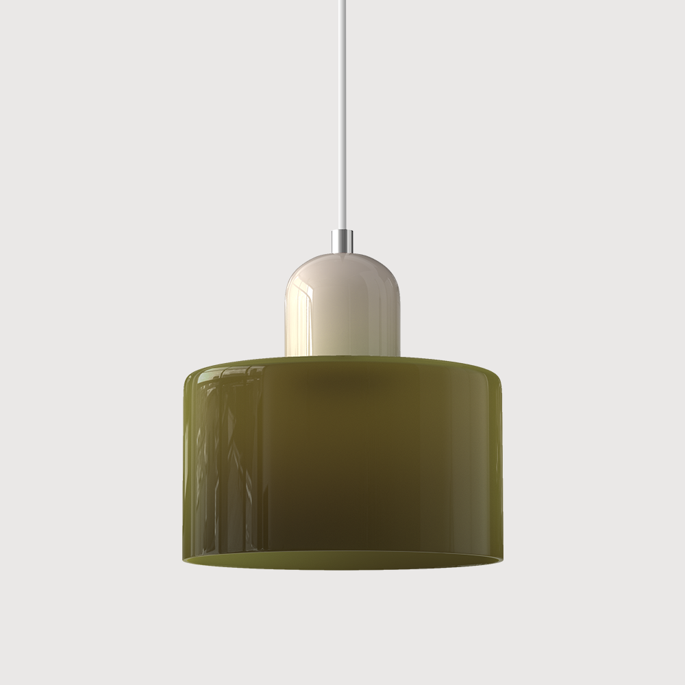 Coloured Glass Bauhaus Pendant Light, Small Retro Hanging Lamp for Kitchen Island, Dining Table & Living Room, Adjustable Cord, E27, Ø15cm