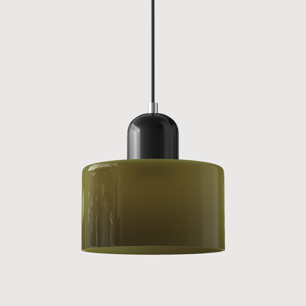 Coloured Glass Bauhaus Pendant Light, Small Retro Hanging Lamp for Kitchen Island, Dining Table & Living Room, Adjustable Cord, E27, Ø15cm