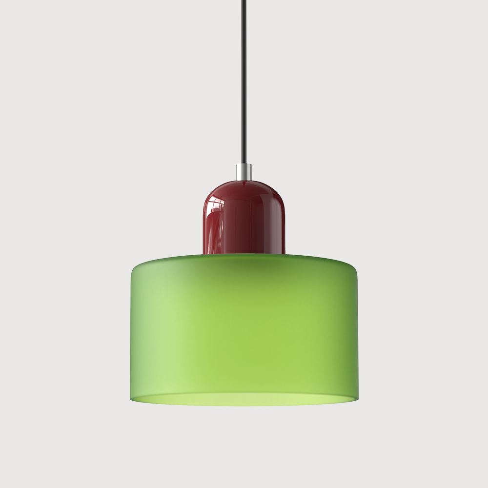 Coloured Glass Bauhaus Pendant Light, Small Retro Hanging Lamp for Kitchen Island, Dining Table & Living Room, Adjustable Cord, E27, Ø15cm